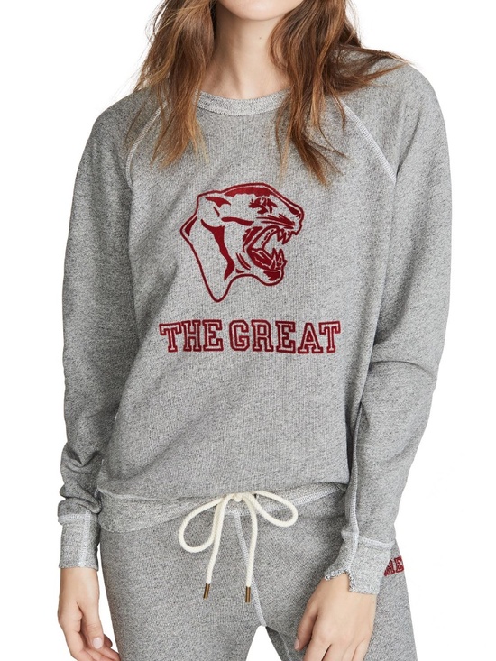 THE GREAT. Tops - THE GREAT. COLLEGE SWEATSHIRT WITH JAGUAR GRAPHIC SIZE 0!